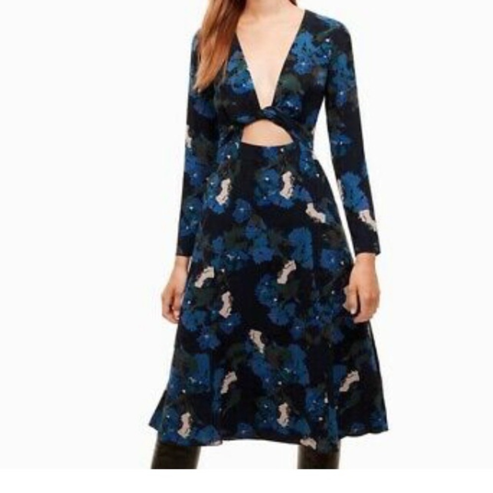 Wilfred Black Floral Midi Dress with Blue Accents